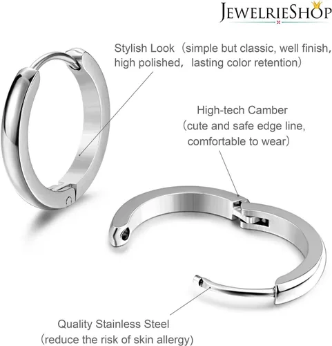 Miniatura 2 de JewelrieShop - Juego de aretes de aro quirúrgicos dorados, hipoalergénicos, aretes de aro para hombre (oro, negro, aretes de aro de acero inoxidable)