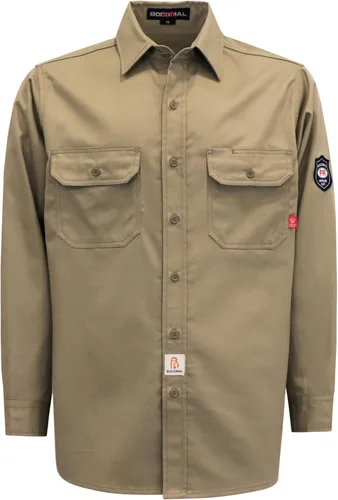 BOCOMAL Camisas FR Resistente a la llama 100% C NFPA2112 7.5oz Camisa de soldadura resistente al fuego para hombres Botones caqui