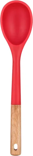Miniatura 10 de Cucharas de cocina grandes de silicona, cuchara antiadherente con mango de madera maciza, cucharas de cocina de silicona resistentes al calor