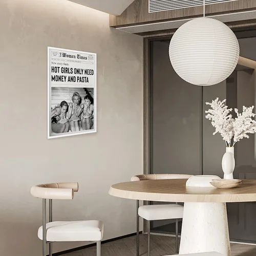 Miniatura 8 de Arte de pared vintage de periódico blanco y negro para niñas, comida de chica caliente, pasta italiana, pósteres divertidos para habitación de Negro