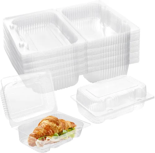 Miniatura 9 de TOFLEN Recipientes desechables de plástico resistente con bisagras con tapas transparentes (paquete de 40) recipientes para pan de 7.2 x 4.7 x 3