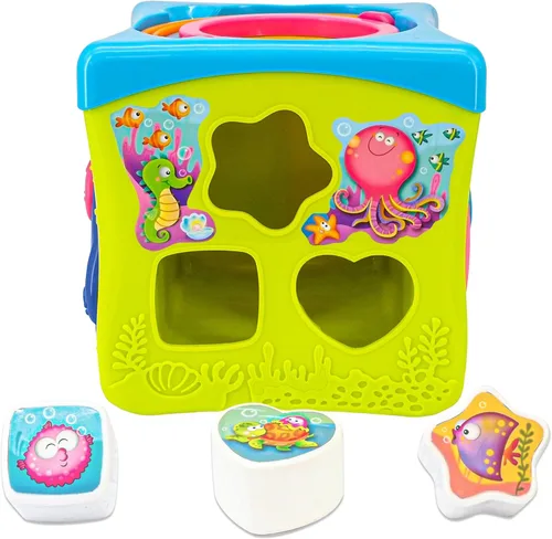 Miniatura 3 de Kiddieland Cubo de actividad de luz y sonido para niños pequeños – teclas de piano musical, clasificador de formas de animales, 6 lados de juego