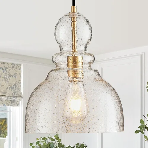 Luces Colgantes Doradas para Isla de Cocina, Iluminación Colgante de Cristal Dorado Arena Grande Sobre Mesa de 10 Pulgadas, Lámpara de Isla de Techo