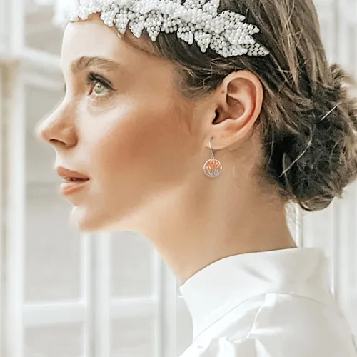 Miniatura 297 de Aretes colgantes de plata de ley con diseño de árbol de la vida, flor, abeja, animales, gato, colibrí, piedra lunar, turquesa, aretes con cierre