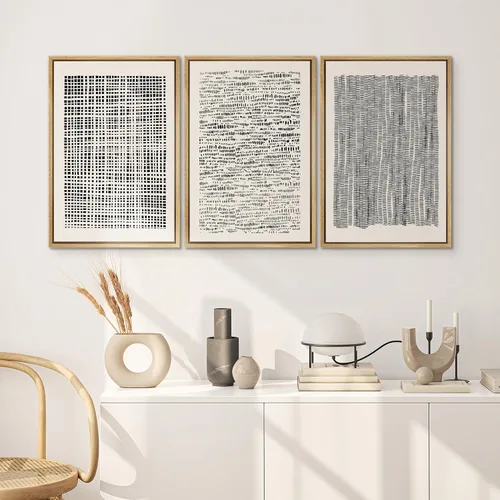 Miniatura 493 de SIGNWIN Lienzo enmarcado para pared, arte con pinceladas de flujo neutro en tonos beige abstractos, ilustraciones, arte moderno, decorativo