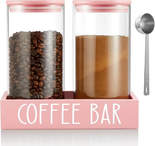 Miniatura 8 de Recipiente de Vidrio para Café Molido - Juego de 2 Piezas de 45oz de Recipientes para Café y Azúcar con Tapas Herméticas de Bambú y Bandeja Negra