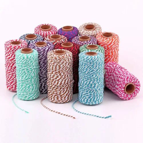 Miniatura 4 de Cuerda de Cordel de Algodón para Panaderos: 2 Rollos de Cordeles para Manualidades y Envolver Regalos - 656 Pies de Cordel Caqui Blanco para Cocina