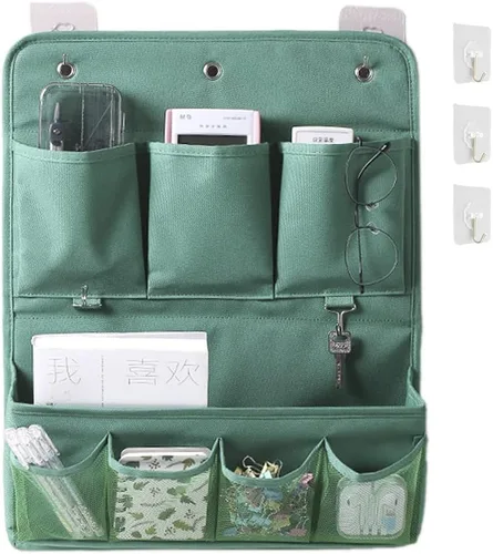 Miniatura 10 de Organizador colgante con bolsillos, bolsa de almacenamiento de pared y puerta con 3 ganchos adhesivos, organizador de almacenamiento colgante