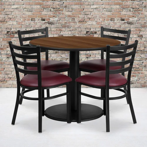 Miniatura 2 de Flash Furniture Juego de mesa redonda laminada negra de 36 pulgadas con base redonda y 4 sillas de metal con respaldo de escalera, asiento de vinilo
