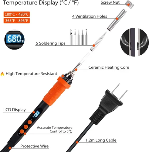 Miniatura 6 de LDK Kit de soldadura eléctrica, soldador digital de 100 W para electrónica, pistola de soldadura con estilo pluma para joyería, kit de soldadura