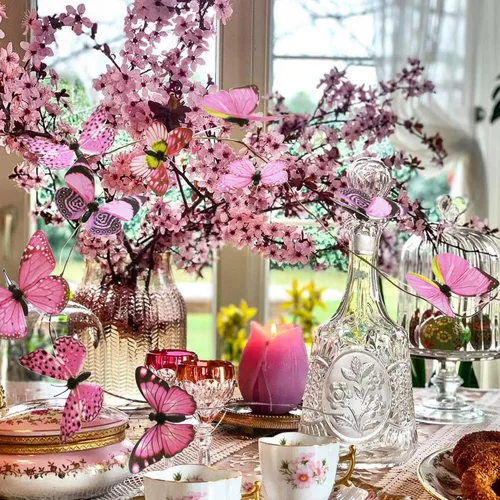 Miniatura 8 de Guirnalda de mariposa artificial, enredaderas decorativas de mariposa falsas, decoración colgante de mariposa única en 3D para pared del hogar, Rosa
