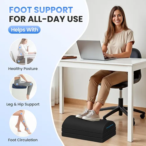 Miniatura 4 de TranquilRelax Reposapiés para debajo del escritorio en el trabajo, accesorios de juegos, taburete con 3 alturas ajustables y funda lavable, cómodos