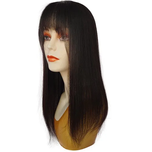 Miniatura 7 de 150 % de densidad, base de seda, cabello humano virgen, 4.7 x 5.1 in, clip en el cabello, tupé europeo de la misma longitud con flequillo de 5 x 5
