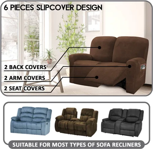 Miniatura 2 de ULTICOR Funda reclinable para sofá biplaza, 48 a 65 pulgadas de largo, 6 fundas elásticas de terciopelo para sofá reclinable de 2 asientos, gruesa