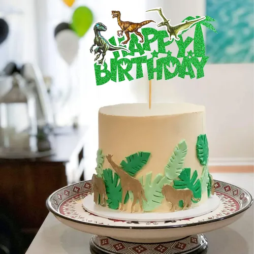 Miniatura 4 de Gyufise Decoración de pastel de dinosaurio con purpurina para decoración de pastel de dinosaurio para baby shower, niños y niñas, decoración