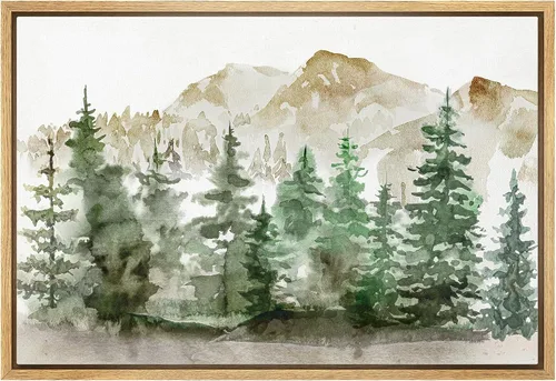 Miniatura 35 de wall26 Lienzo enmarcado de arte de pared, acuarela en tonos pastel, pino, árbol, bosque, lago, naturaleza, ilustraciones de área silvestre, arte