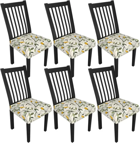 Miniatura 98 de Juego de 4 fundas elásticas para sillas de comedor, fundas para sillas de comedor con estampado floral, fundas para asientos de sillas con estampado