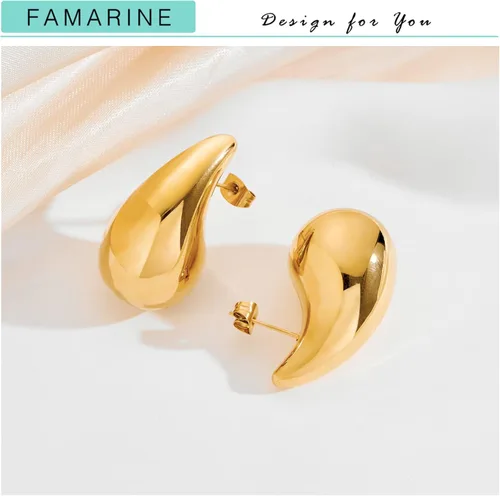 Miniatura 5 de FAMARINE Aretes de oro con forma de gota de agua para mujer, aretes grandes de oro con forma de lágrima