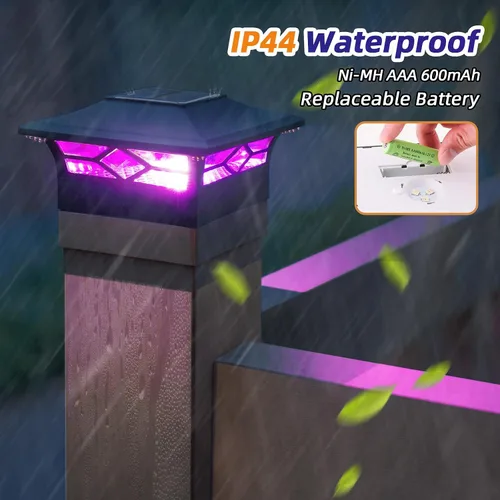 Miniatura 6 de APONUO Luces solares para tapa de poste con 8 colores RGB y flujo multicolor, lente transparente ultra brillante, impermeable IP65 para postes
