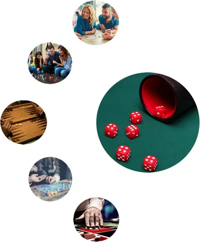 Miniatura 7 de Juego de dados de cuero con forro de fieltro rojo silencioso con 6 dados rojos estándar para juegos Farkle Yahtzee, 1 paquete Rojo1