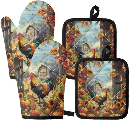 Miniatura 25 de UNICEU Juego de 4 manoplas de horno personalizadas y soportes para ollas, decoración de cocina, guantes protectores personalizados para hornear