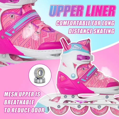 Miniatura 4 de MammyGol Patines en línea para niños y niñas Patines ajustables con ruedas iluminadoras Patines para principiantes 2-Rosado