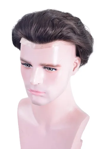 Miniatura 4 de LLWear - Peluca de cabello humano para hombre, encaje francés de 8 x 10 pulgadas, con base de gorra de poliuretano transparente de 360 grados