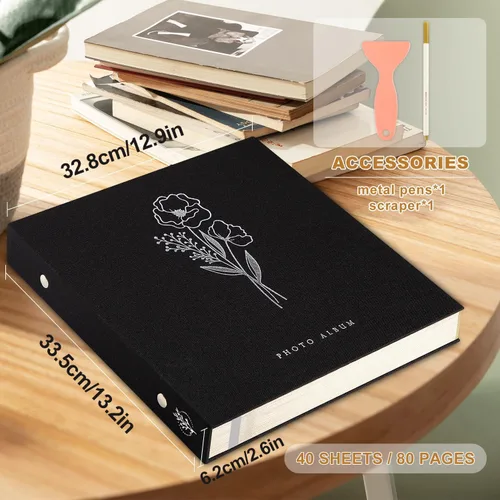 Miniatura 2 de Lanpn Álbum de Fotos Autoadhesivo Scrapbook 80 Páginas, Álbumes de Fotos de Lino DIY Páginas Magnéticas Adhesivas sostiene 4X6 7x5 A5 Fotos