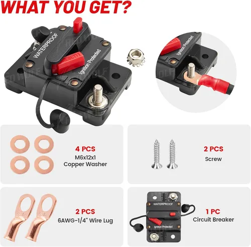 Miniatura 6 de RED WOLF Disyuntor de circuito de automóvil de 120 AMP con interruptor de reinicio manual, portafusibles en línea, inversor para vehículos con motor