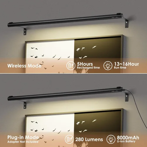 Miniatura 4 de Luz de imagen a pilas inalámbrica, luz de exhibición de pintura recargable/con enchufe de 31.5 pulgadas, luces de pared con control remoto con tres