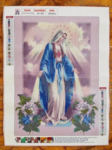 Miniatura 4 de liziciti Kit de pintura de diamantes de la Virgen María 5D para bricolaje, imágenes de flores madre de resina para decoración de pared del hogar