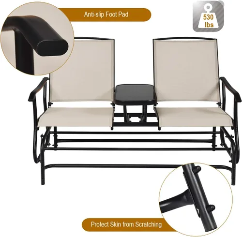 Miniatura 6 de S AFSTAR Banco planeador de patio, silla planeadora para 2 personas al aire libre con mesa central, silla mecedora doble para patio, patio trasero