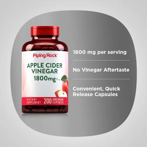 Miniatura 4 de Piping Rock Cápsulas de vinagre de sidra de manzana 1800 mg 200 píldoras Fórmula potente Suplemento ACV para hombres y mujeres Sin OMG, sin