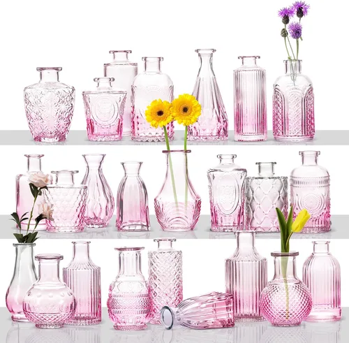 Miniatura 9 de Juego de jarrones de cristal, 24 jarrones pequeños para arreglos florales, bonito jarrón a granel para decoración de mesa de centro de mesa