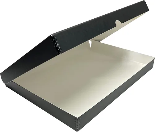 Lineco Caja de almacenamiento tipo folio, diseño tipo concha con borde de metal. 13.5x19.5x1.75 pulgadas, caja de archivo de cartón, preserva fotos,