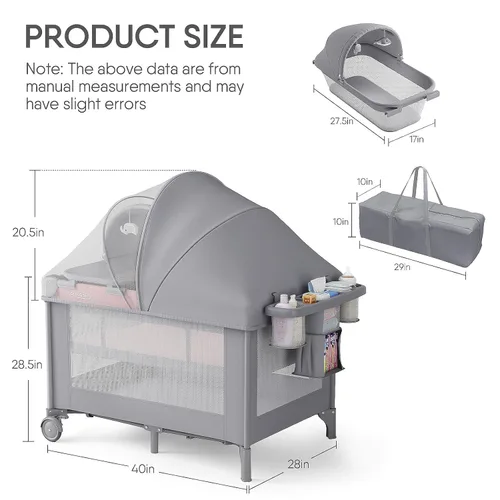 Miniatura 6 de Obee Odee Moisés para bebé 4 en 1 con corral, nido para dormir, cambiador, mosquitera y toldo, almacenamiento y juguetes para recién nacidos a niños