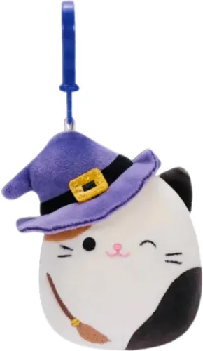 Squishmallow - Peluche Kellytoy oficial de Halloween, suave, espeluznante y espeluznante almohada de animales (clip de 3.5 pulgadas, gato bruja cam)