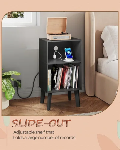 Miniatura 5 de WLIVE Moderna mesita de noche con almacenamiento, mesita de noche de espacio pequeño, mesa auxiliar para dormitorio y sala de estar, mesita de noche