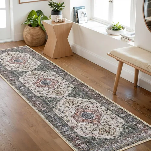 Miniatura 55 de Lahome Alfombra oriental lavable de área pequeña, 2 x 3 pies, para entrada, cocina, ultra fina, suave, tapete antideslizante para puerta de Azul