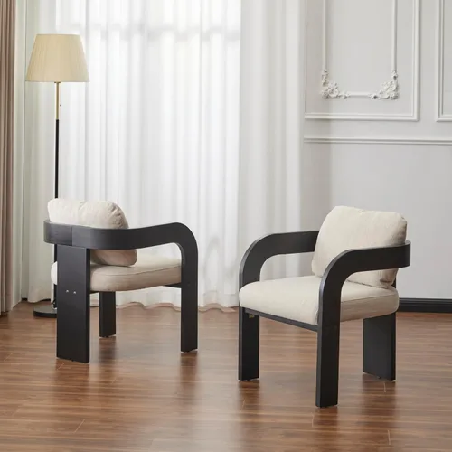 Miniatura 4 de Christopher Knight Home Yorick - Juego de 2 sillas de comedor modernas con cojín, juego de sillones de comedor de madera maciza, respaldo curvado