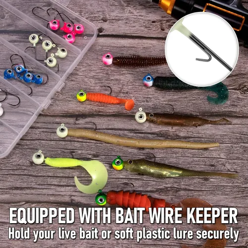 Miniatura 6 de Alownder - Juego de 20 cabezas de pesca con ojos holográficos 3D, cabezas de plantilla redondas, jigs de agua salada y dulce Walleye jigs Live Bait