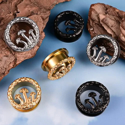 Miniatura 7 de DOEARKO 2 unidades de dilatadores de oreja de acero inoxidable con forma de hongo fresco túneles expansor de oreja dilatador de oído piercing