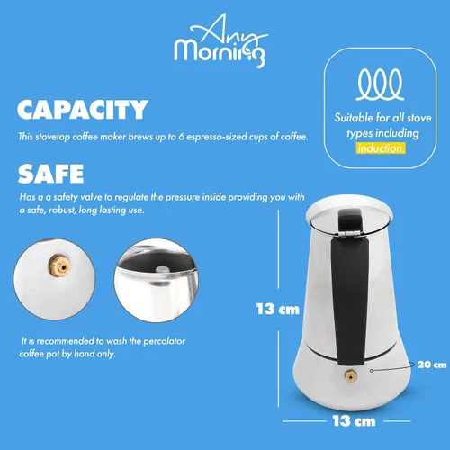 Miniatura 3 de Any Morning Cafetera espresso para estufa, cafetera cubana, cafetera de acero inoxidable con parte superior de la estufa y cafetera moka, cafetera
