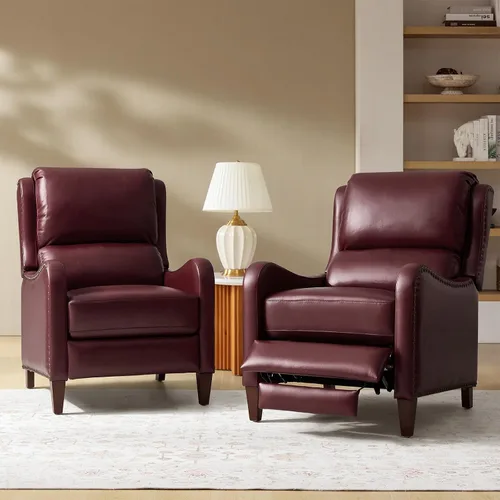 Miniatura 33 de HULALA HOME Silla Reclinable de Cuero Genuino, Sillón Reclinable Moderno de Empuje hacia Atrás con Asiento Grueso, Respaldo y Reposapiés, Decoración