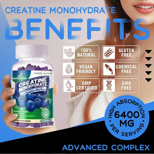 Miniatura 3 de Complejo de gomitas de monohidrato de creatina para hombres y mujeres, fórmula avanzada con L-taurina + vitamina B12, suplemento masticable sin