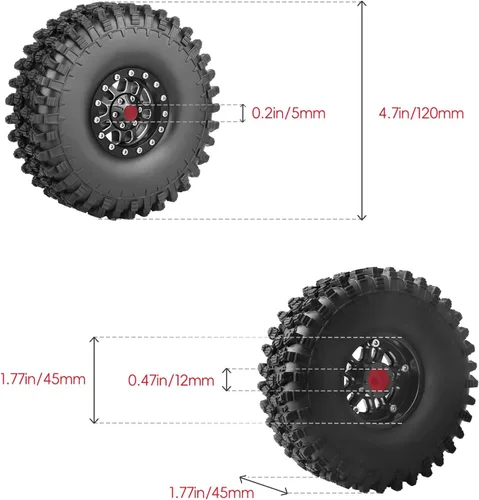 Miniatura 2 de Juego de ruedas y neumáticos Beadlock de aluminio de alto agarre 1.9 para Traxxas TRX-4 Axial SCX10 Capra RC4WD Redcat Gen8 escala 1/10 RC Crawler