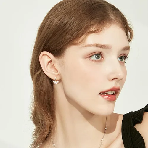 Miniatura 2 de Jazryn Butterfly Hoop Earrings, Cat's Eye Gemstone Huggie Earrings for Teen Girls, 14k Gold Plated Dangle Earrings for Women