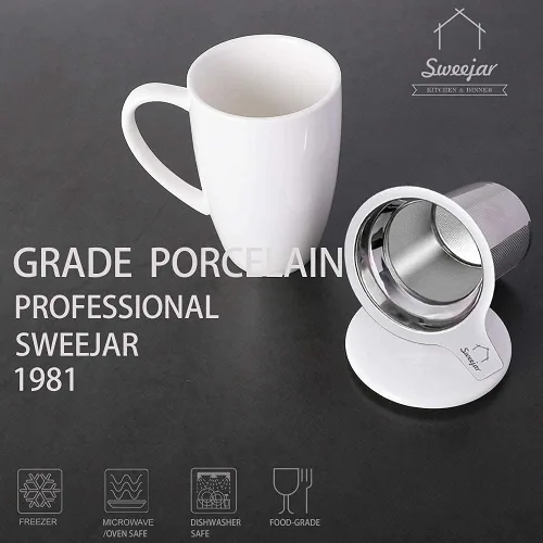 Miniatura 2 de Sweejar Taza de té de porcelana con infusor y tapa, tetera con filtro, máquina de té para hojas sueltas, 16 onzas líquidas para té, café, leche