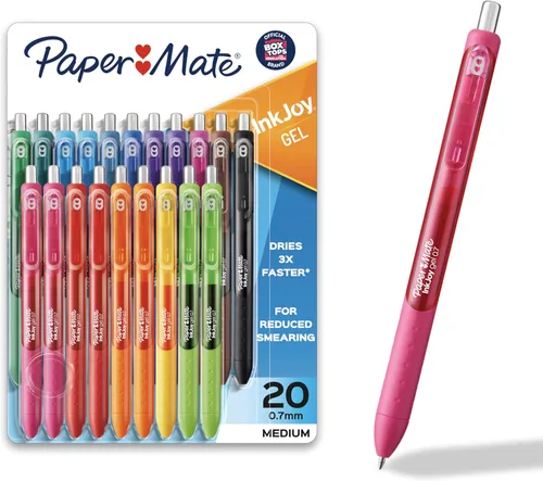 Paper Mate InkJoy Bolígrafos de gel, punta media (0.7mm), colores surtidos, 20 unidades - suministros para el regreso a la escuela, esenciales para