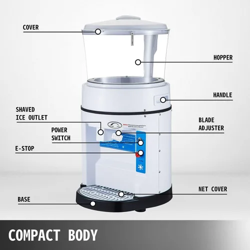 Miniatura 2 de Máquina eléctrica de cono de nieve de mesa, trituradora de hielo comercial de 350 W, 1100 lbs/h con tolva de 17.6 libras, velocidad de rotación